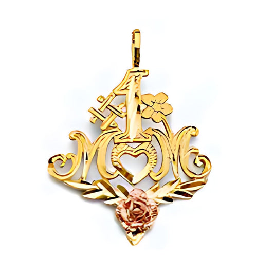 14K Solid Gold #1 Mothers Day Pendant C