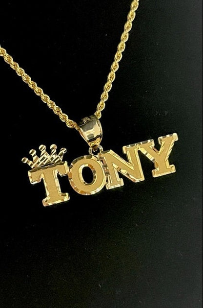 10K or 14K Gold Personalized Name with Crown Pendant C