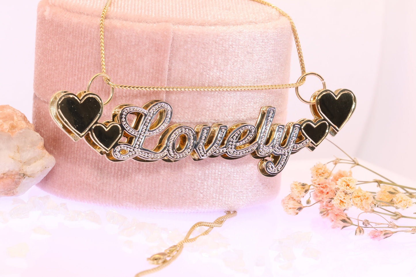 10K or 14K Gold Personalized Double Plate with Heart Pendant