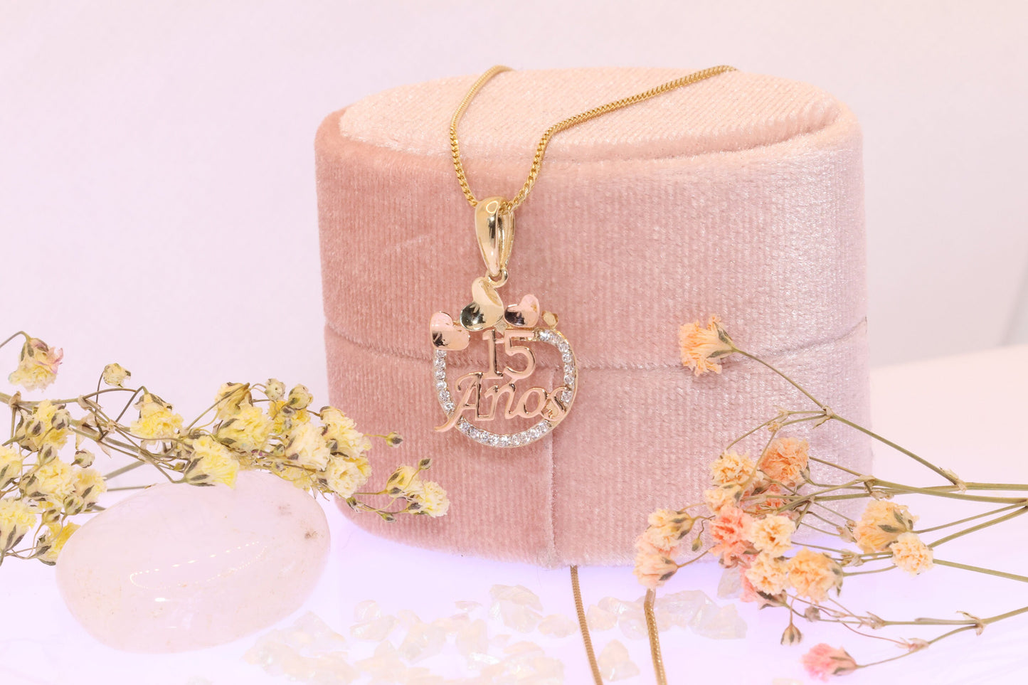 14K Gold 15 Anos Quinceanera Heart Pendant E