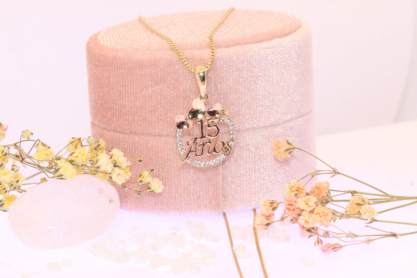 14K Gold 15 Anos Quinceanera Heart Pendant E