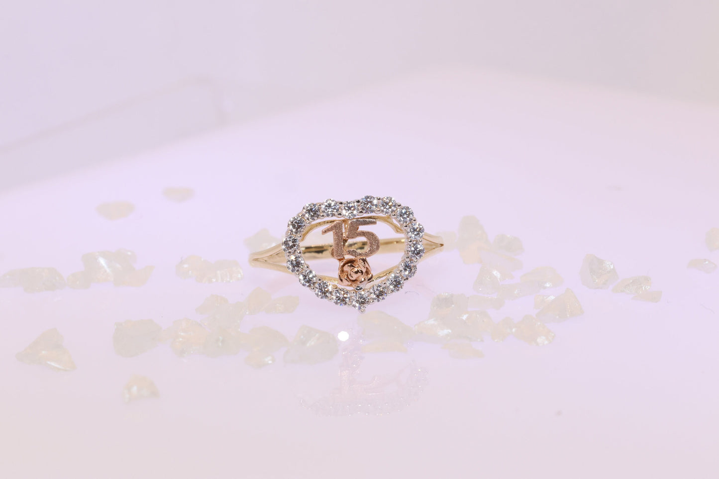 14K Gold 15 Anos Quinceanera Heart Ring S