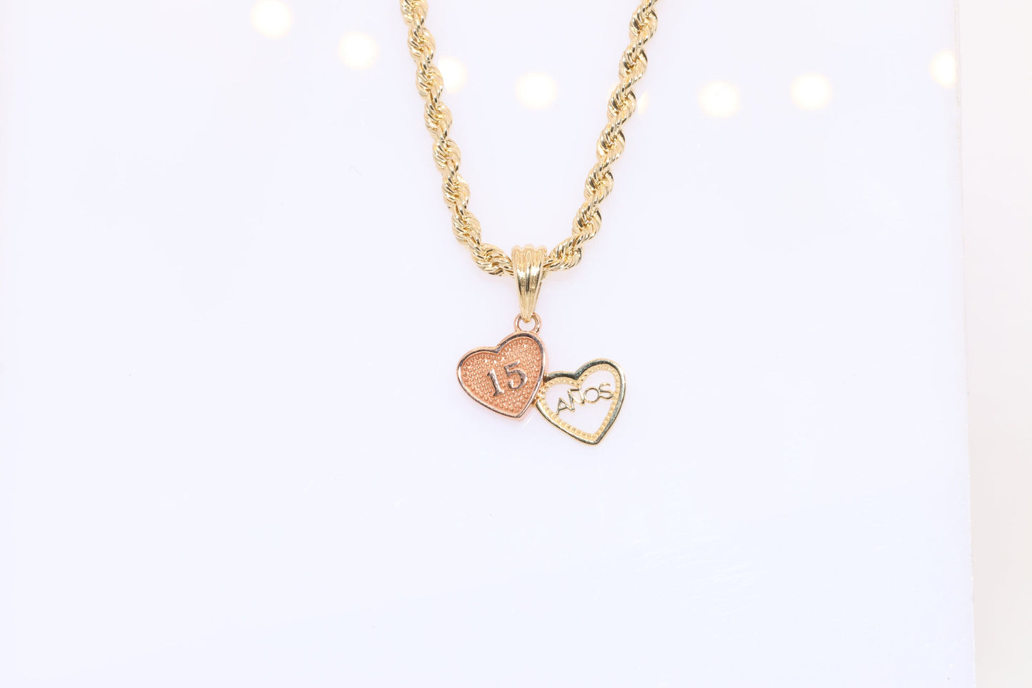 14K Gold 15 Anos Quinceanera Heart Pendant C