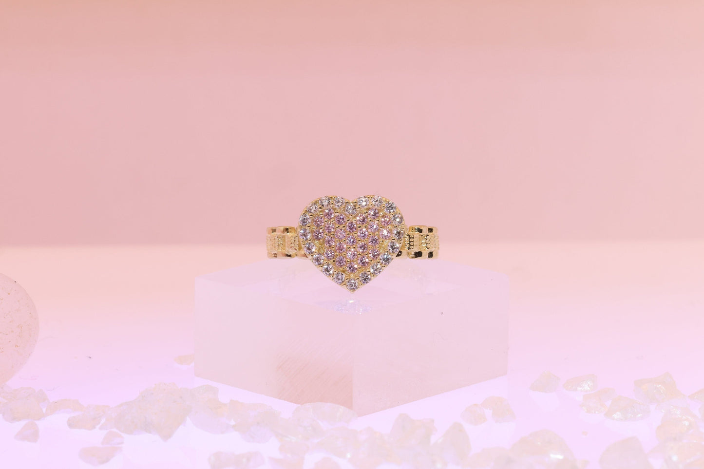 10K Gold Pink CZ Heart Ring