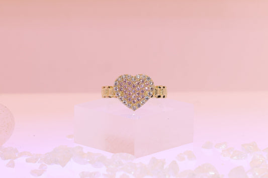 10K Gold Pink CZ Heart Ring