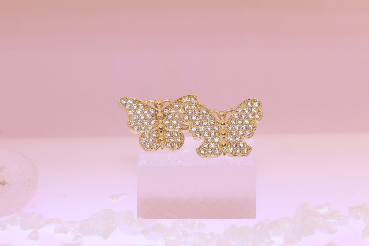 10K Gold Butterfly CZ Earrings