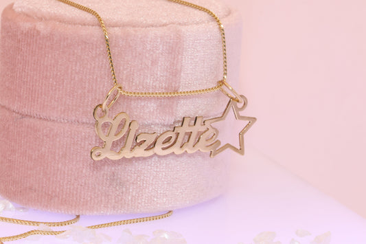 10K or 14K Gold Personalized Name with Star Pendant