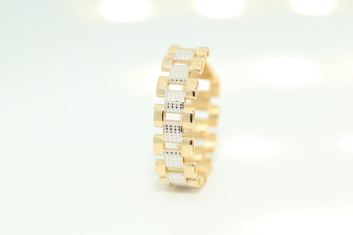 10K Rolex Style Two Tone Ring Band 6mm Chain Gold Ring