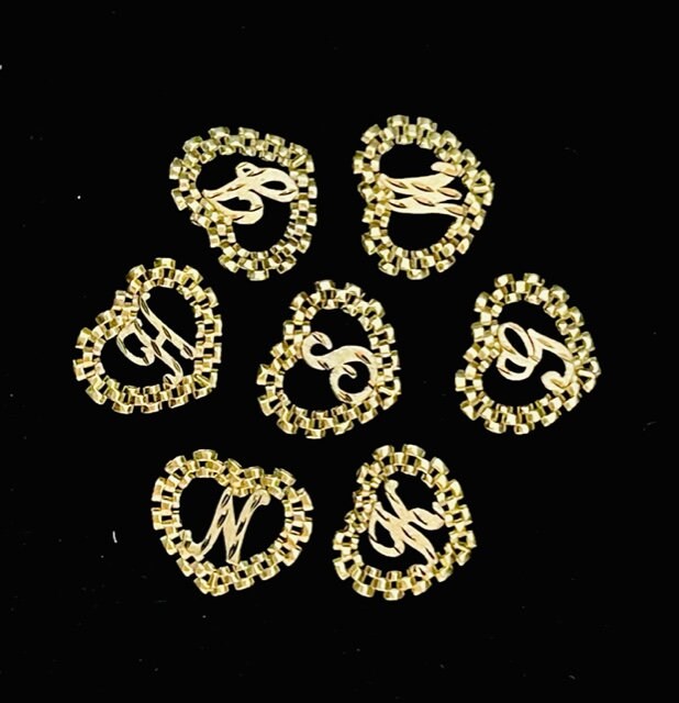 10k Rolex Style Heart Diamond cut Initial Earrings PAIR with Earring Back