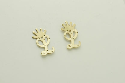 10K Yellow Gold Initial Earrings Diamond Cut with Crown
