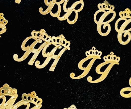 10K Yellow Gold Initial Earrings Diamond Cut with Queen Crown Studs Earrings