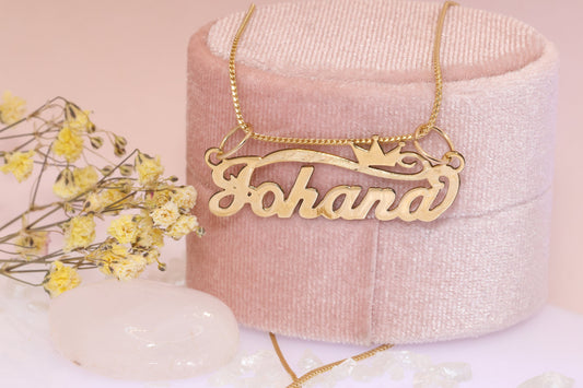 10K or 14K Gold Personalized Name with Crown Pendant B