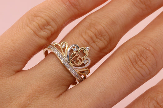 14K Gold 15 Anos Quinceanera Crown Ring Y