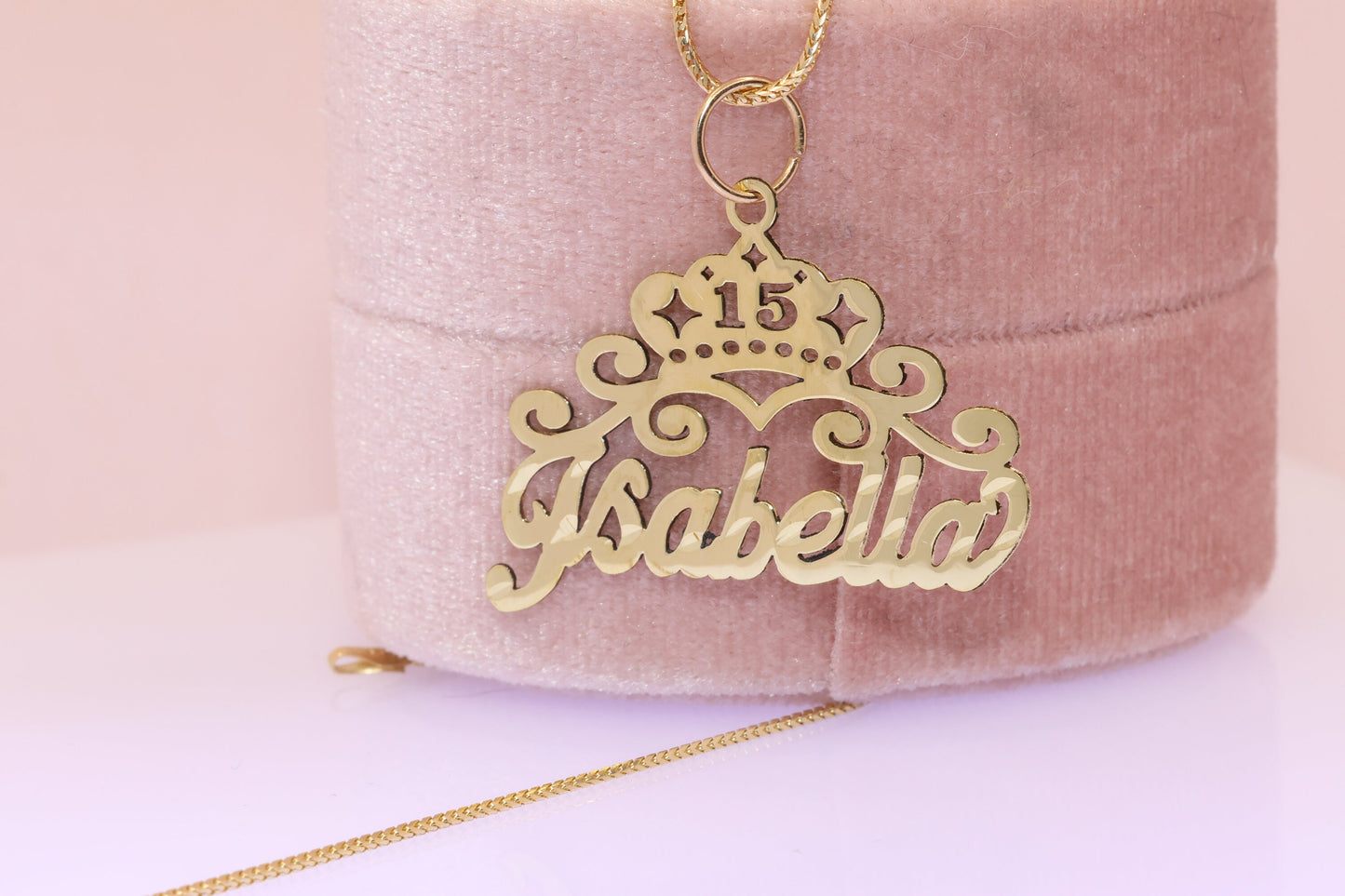 10K 14K Gold Personalized 15 Anos Quinceanera Crown Pendant