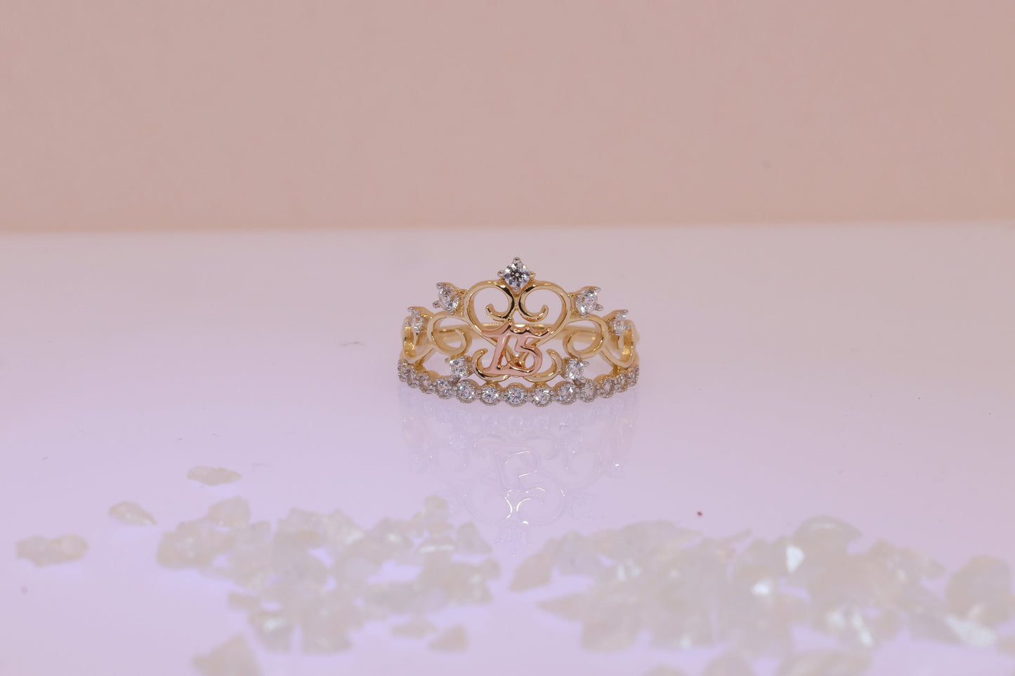 14K Gold 15 Anos Quinceanera Crown Ring CCC