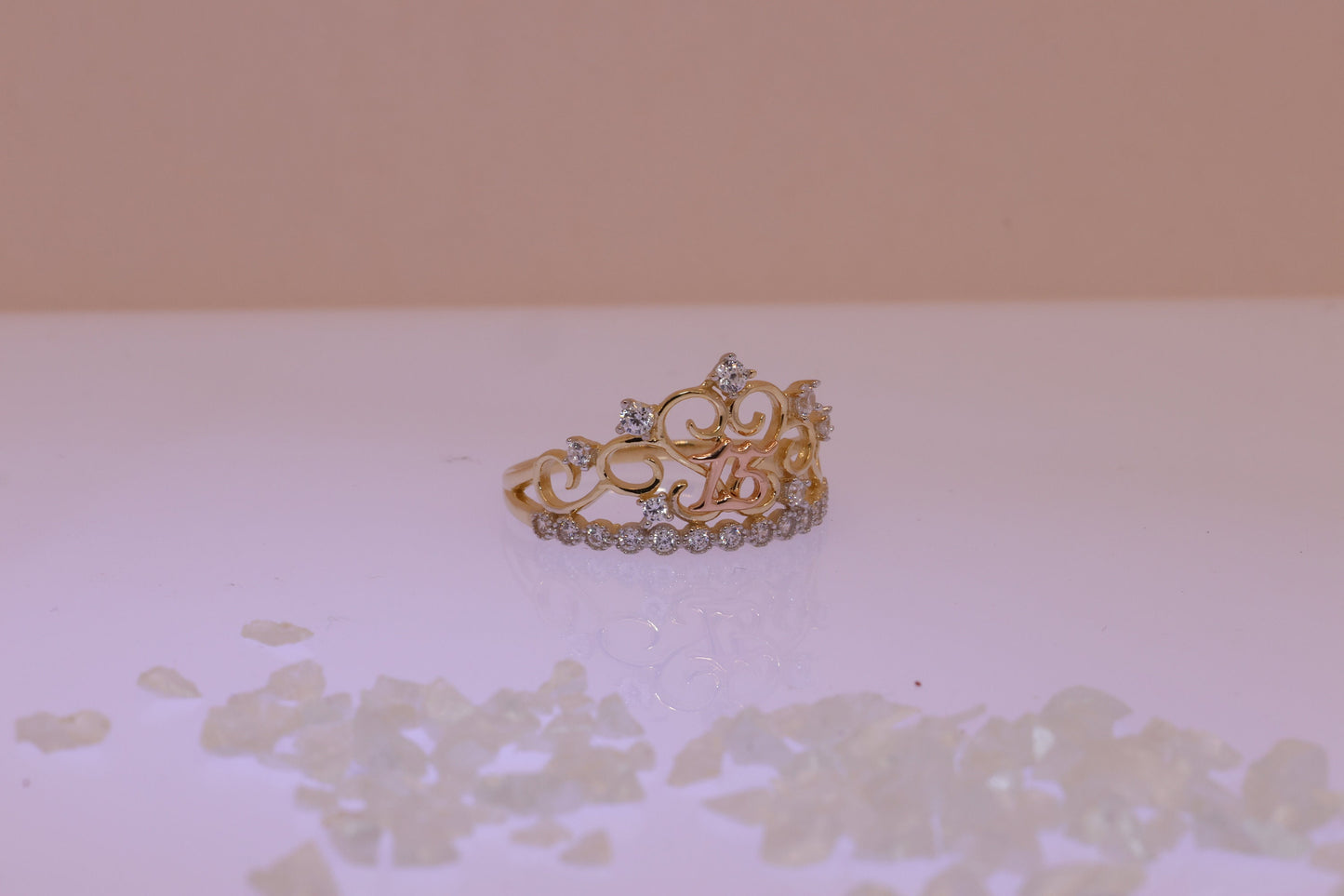 14K Gold 15 Anos Quinceanera Crown Ring CCC