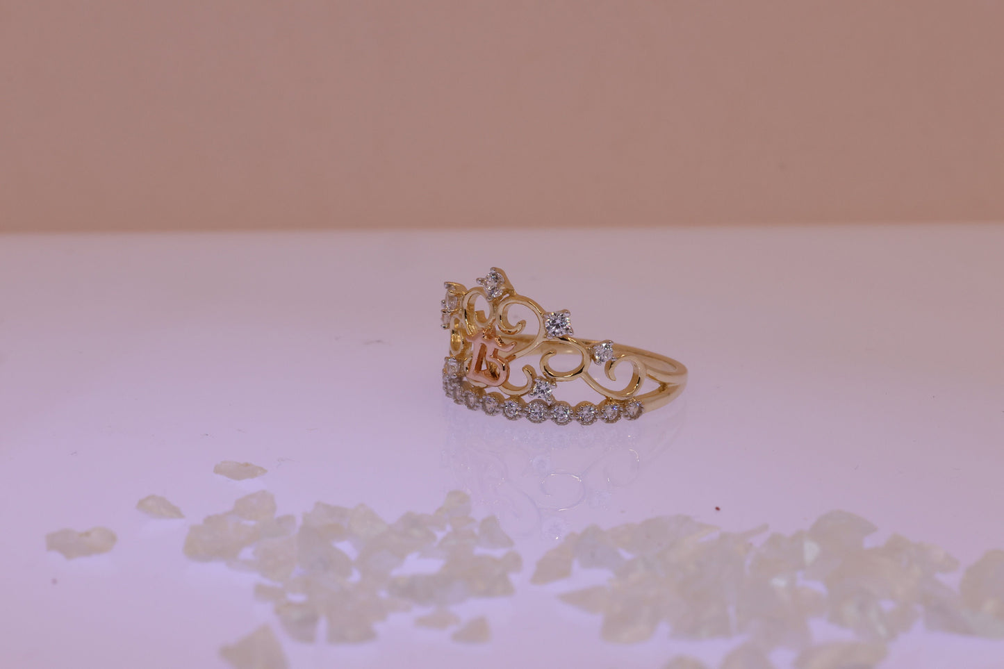 14K Gold 15 Anos Quinceanera Crown Ring CCC