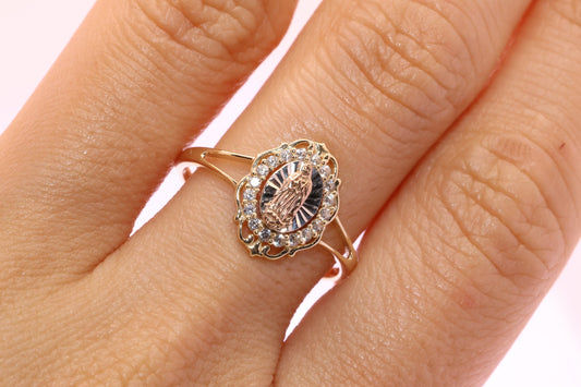 14k Solid Gold Virgin Mary Virgen Maria Lady Guadalupe Ring F