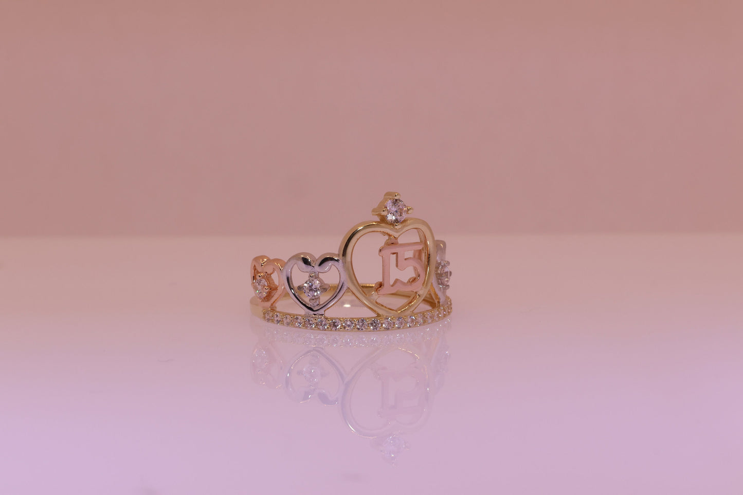 14K Gold 15 Anos Quinceanera Crown Ring VV
