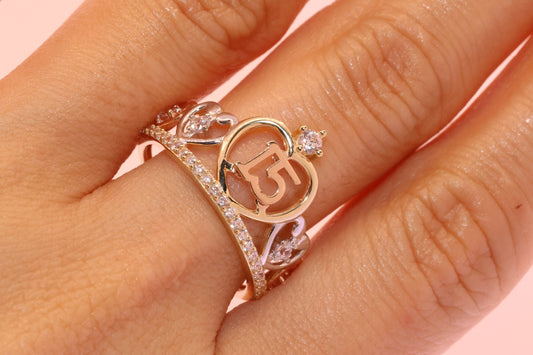 14K Gold 15 Anos Quinceanera Crown Ring VV