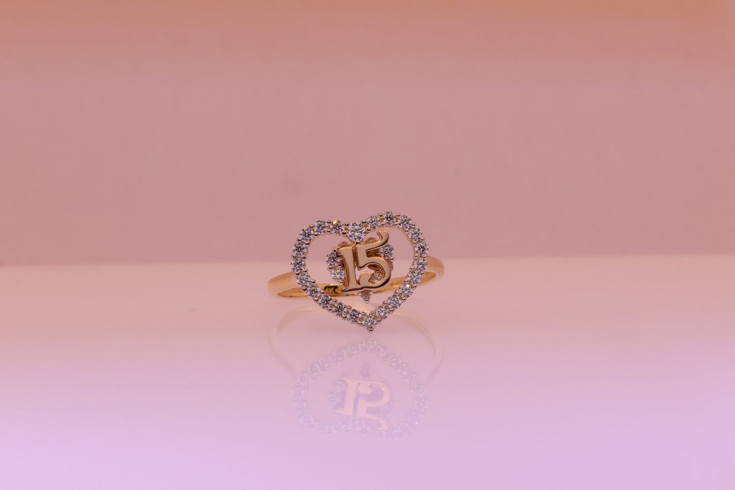 14K Gold 15 Anos Quinceanera Heart Ring E