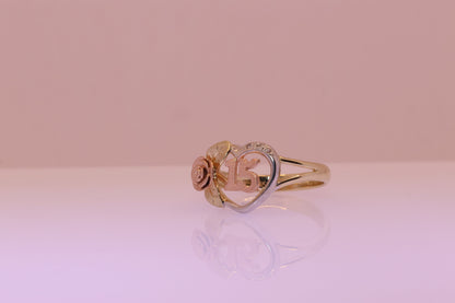 14K Gold 15 Anos Quinceanera Heart Ring O