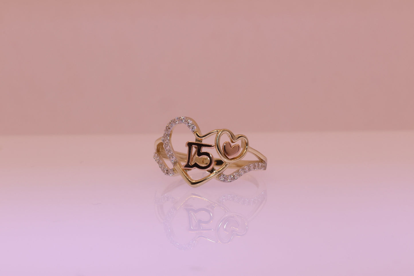 14K Gold 15 Anos Quinceanera Heart Ring I