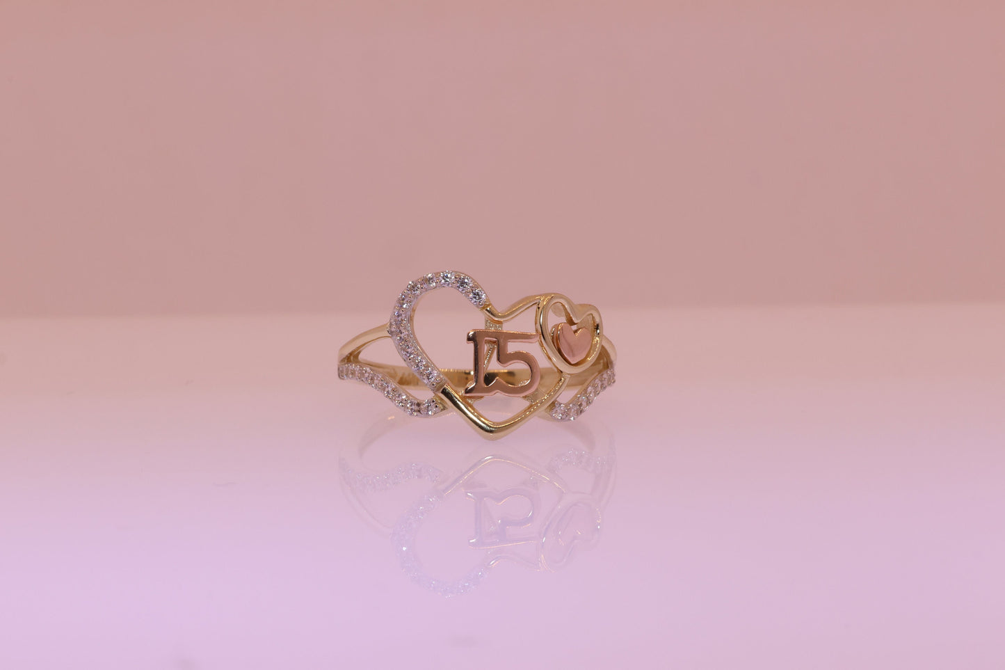 14K Gold 15 Anos Quinceanera Heart Ring N