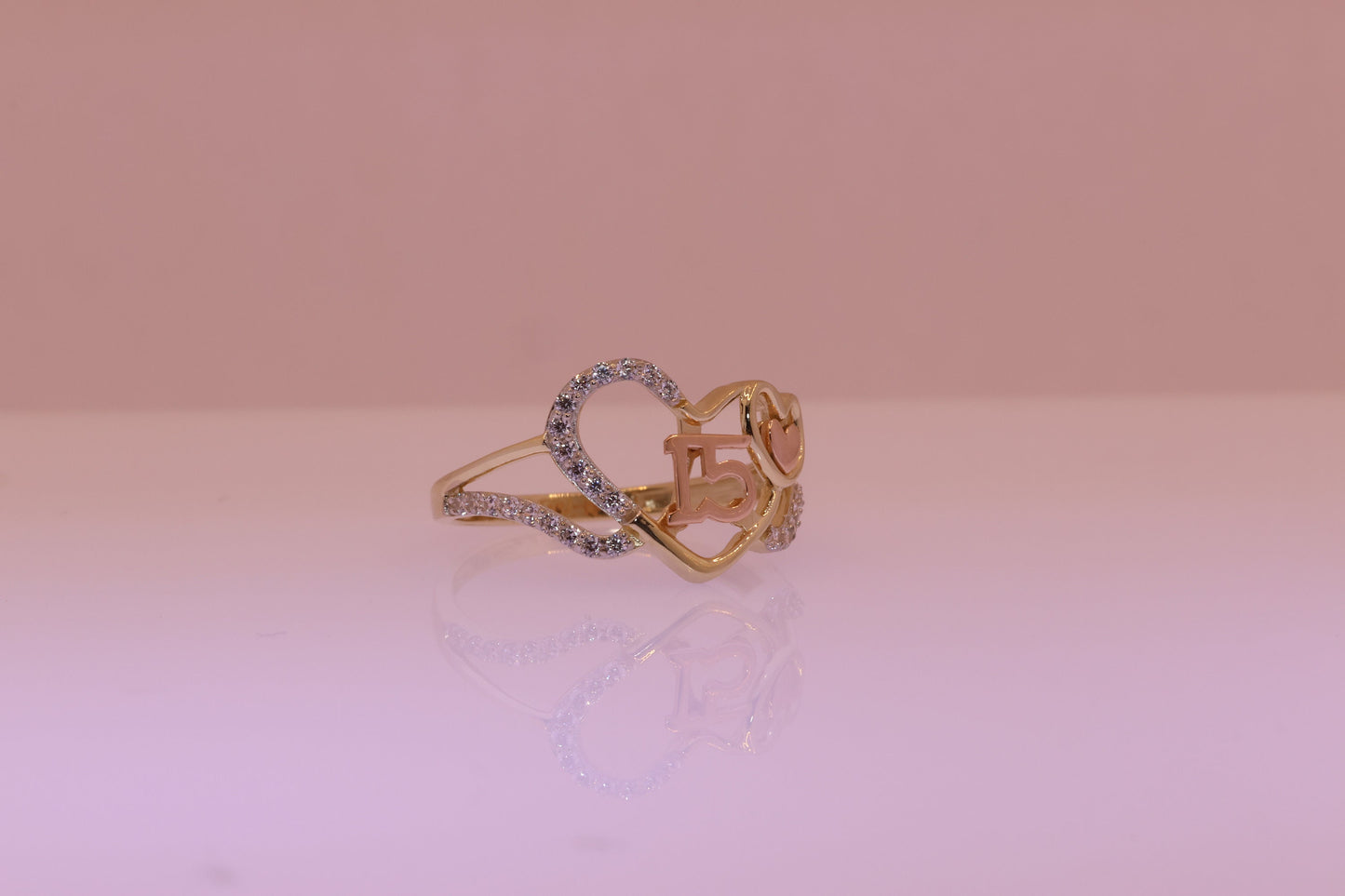 14K Gold 15 Anos Quinceanera Heart Ring N