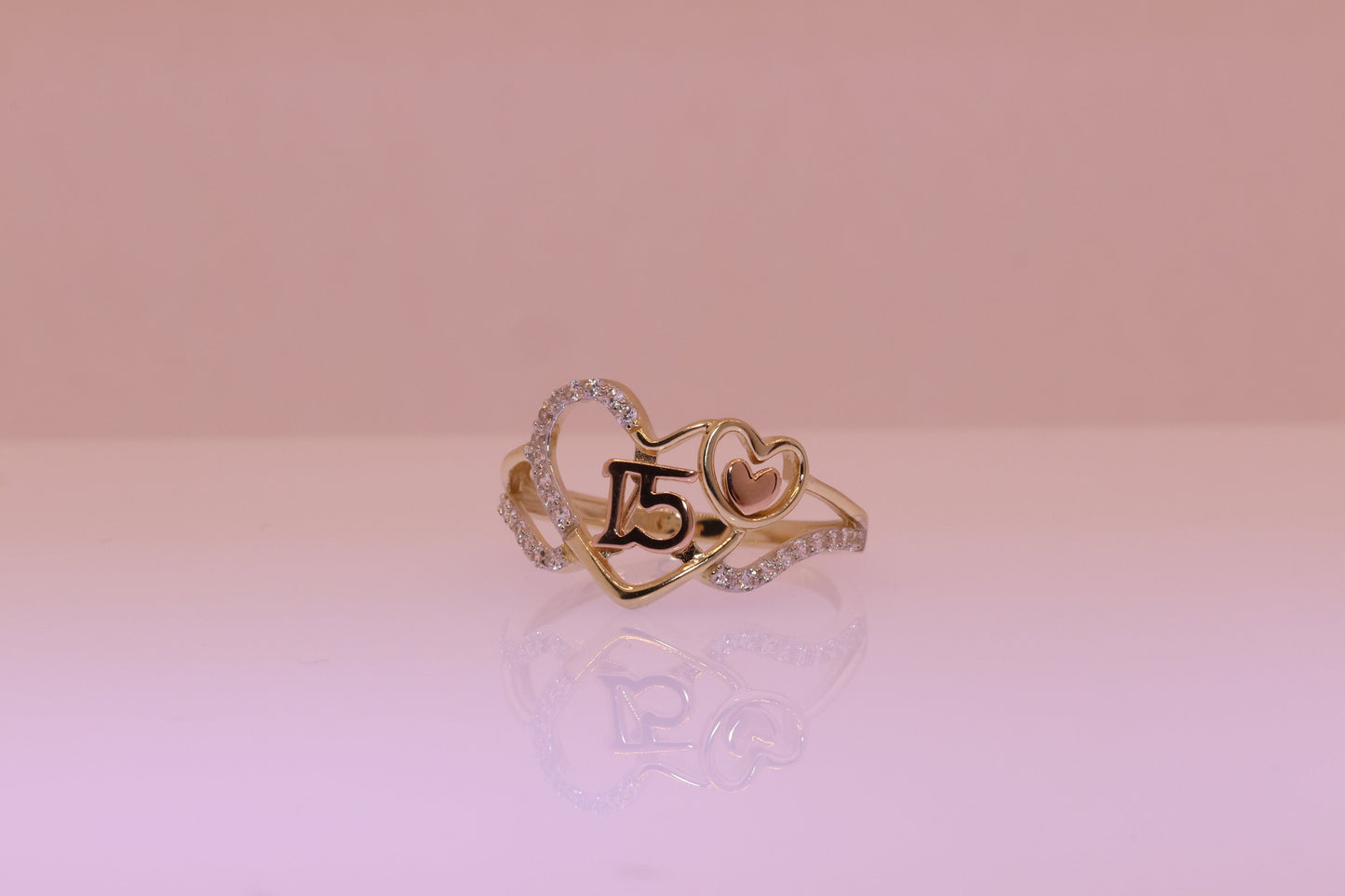 14K Gold 15 Anos Quinceanera Heart Ring N