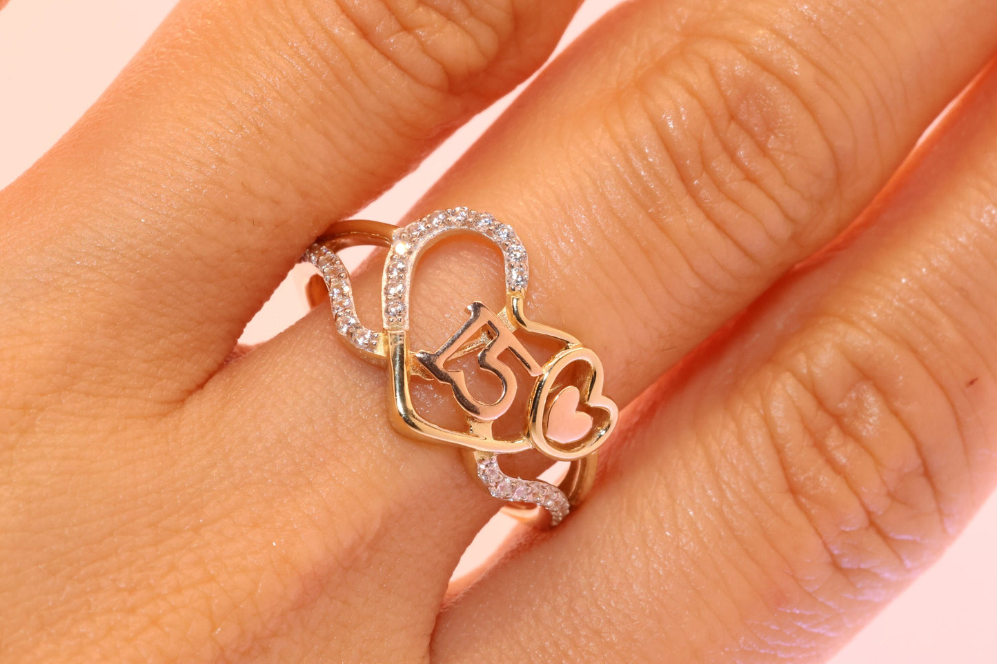 14K Gold 15 Anos Quinceanera Heart Ring N