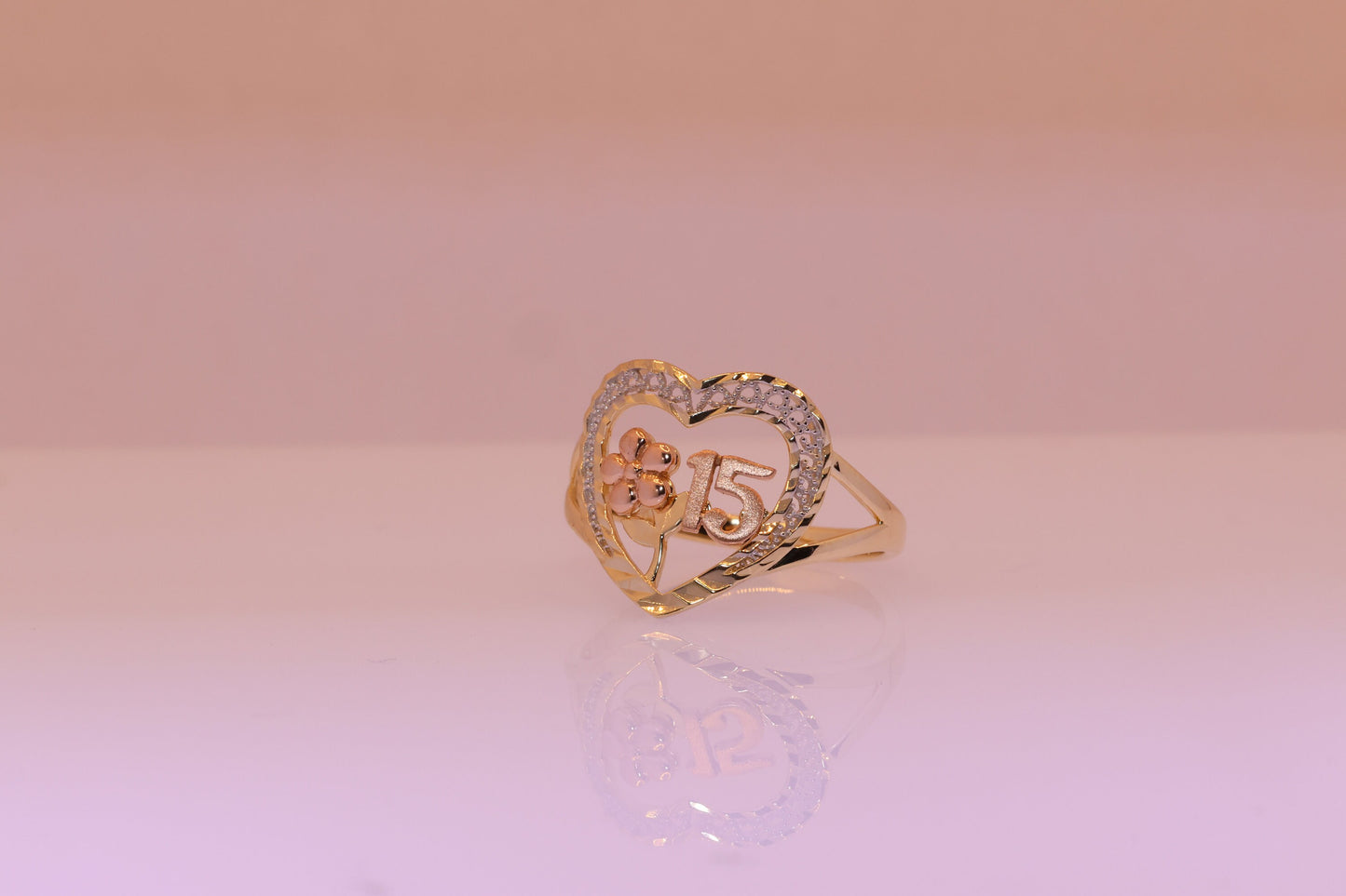 14K Gold 15 Anos Quinceanera Heart Ring M