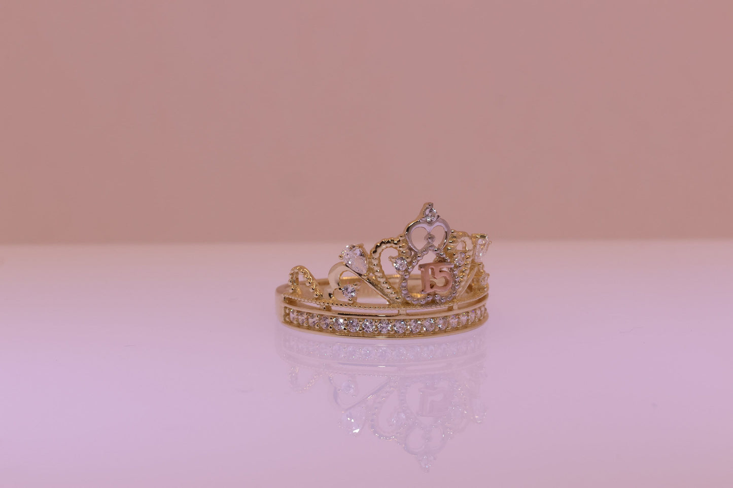 14K Gold 15 Anos Quinceanera Crown Ring D