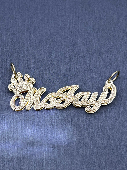 10K or 14K Gold Personalized Name with Crown Pendant A