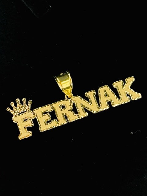 10K or 14K Gold Personalized Name with Crown Pendant C