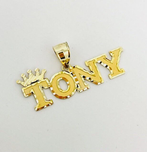 10K or 14K Gold Personalized Name with Crown Pendant C