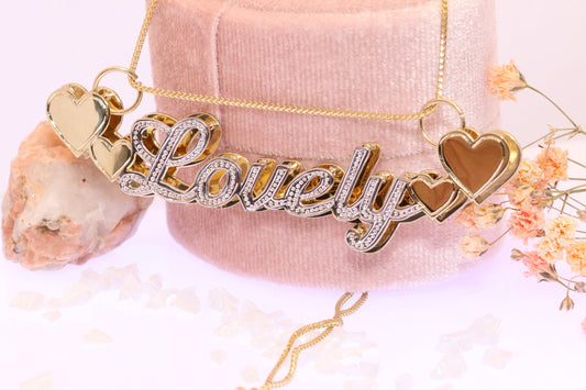 10K or 14K Gold Personalized Double Plate with Heart Pendant