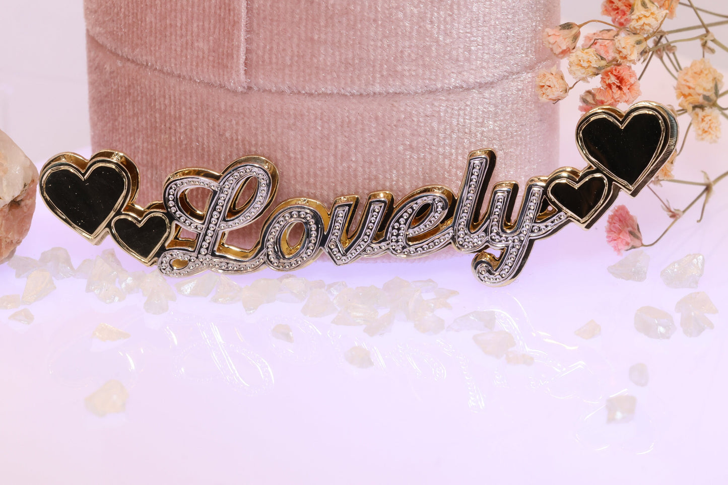 10K or 14K Gold Personalized Double Plate with Heart Pendant