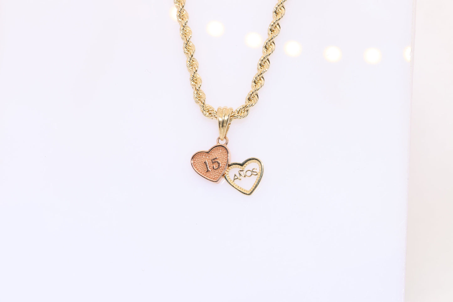 14K Gold 15 Anos Quinceanera Heart Pendant C