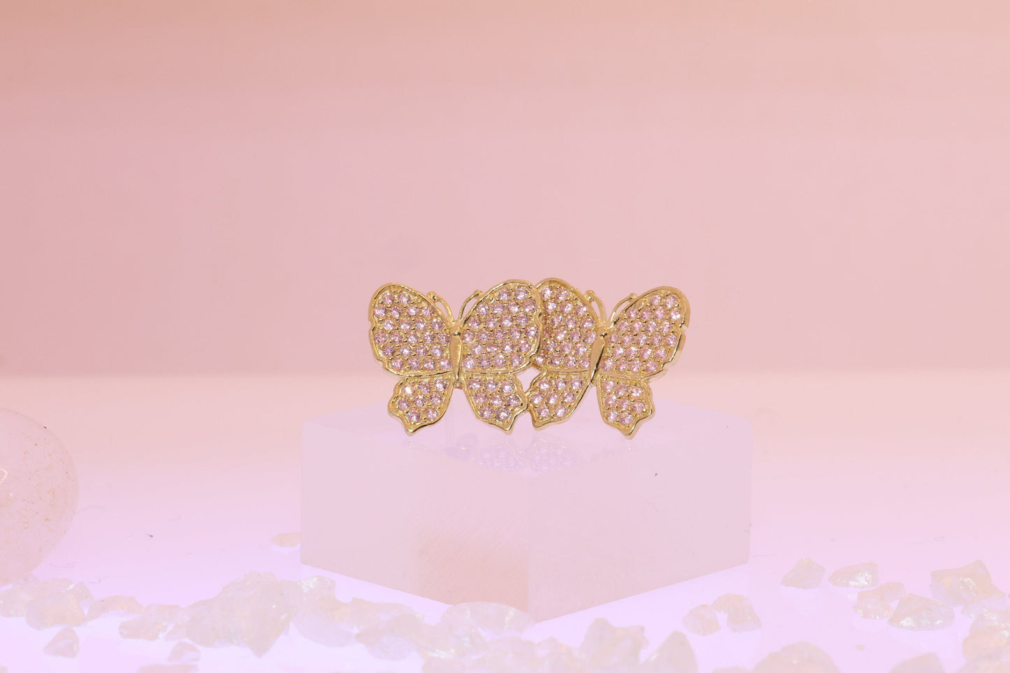 10K Gold Pink Butterfly CZ Earrings