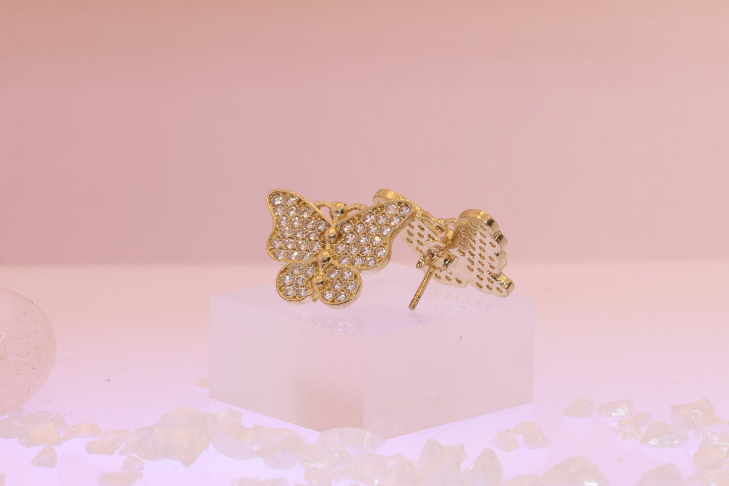 10K Gold Butterfly CZ Earrings