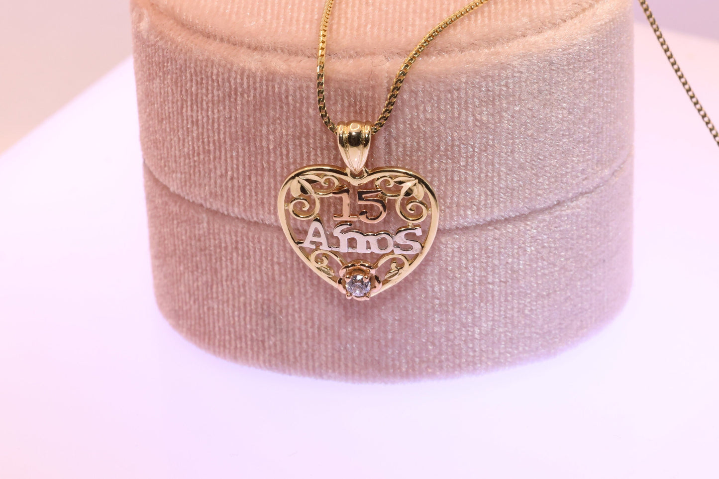 14K Gold 15 Anos Quinceanera Heart Pendant F