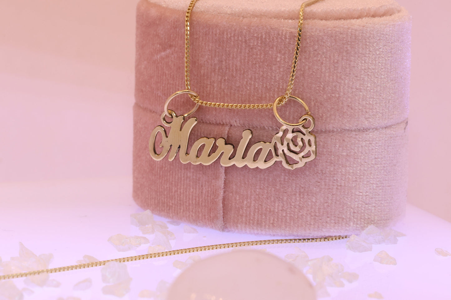 10K or 14K Gold Personalized Name with Rose Pendant