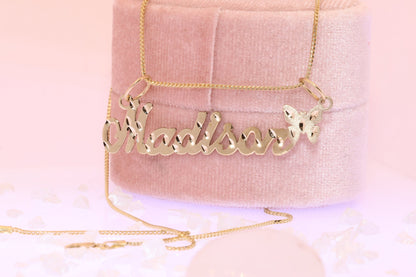 10K or 14K Gold Personalized Name with Butterfly Pendant A