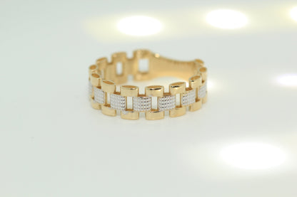 10K Rolex Style Two Tone Ring Band 6mm Chain Gold Ring