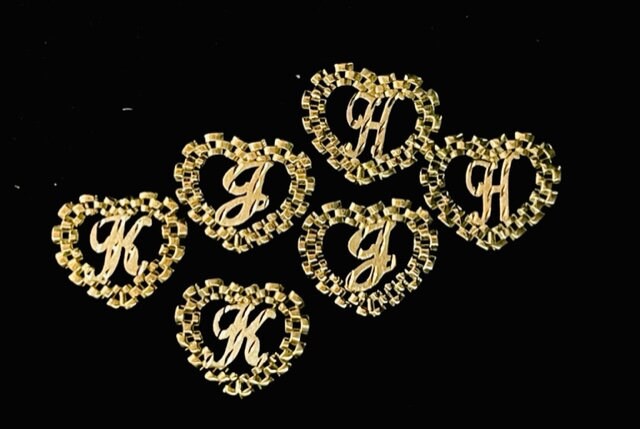 10k Rolex Style Heart Diamond cut Initial Earrings PAIR with Earring Back