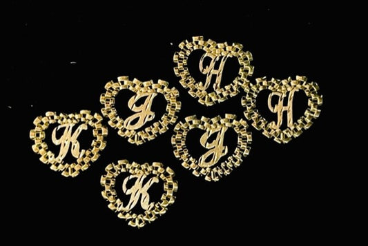 10k Rolex Style Heart Diamond cut Initial Earrings PAIR with Earring Back