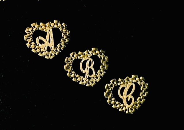10k Rolex Style Heart Diamond cut Initial Earrings PAIR with Earring Back