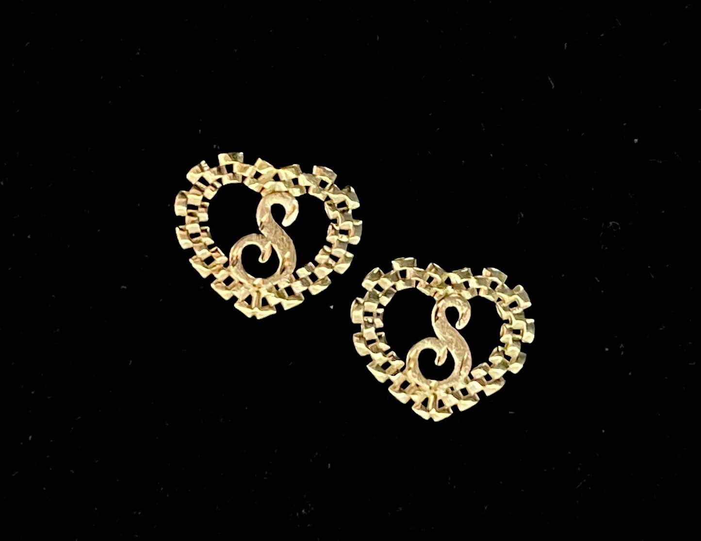10k Rolex Style Heart Diamond cut Initial Earrings PAIR with Earring Back