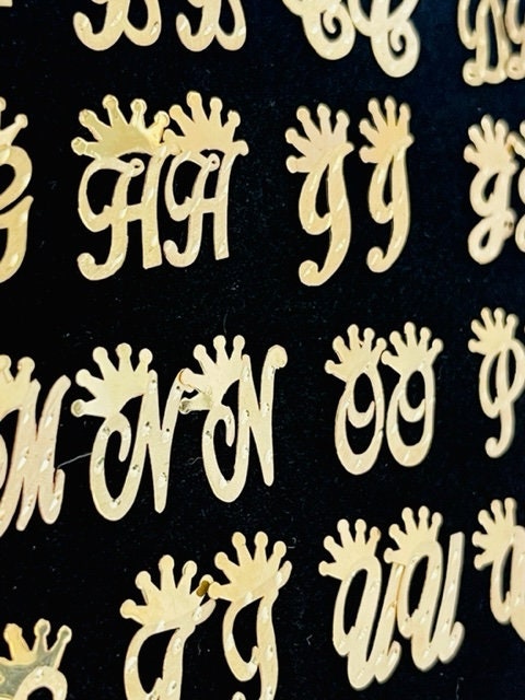 10K Yellow Gold Initial Earrings Diamond Cut with Crown